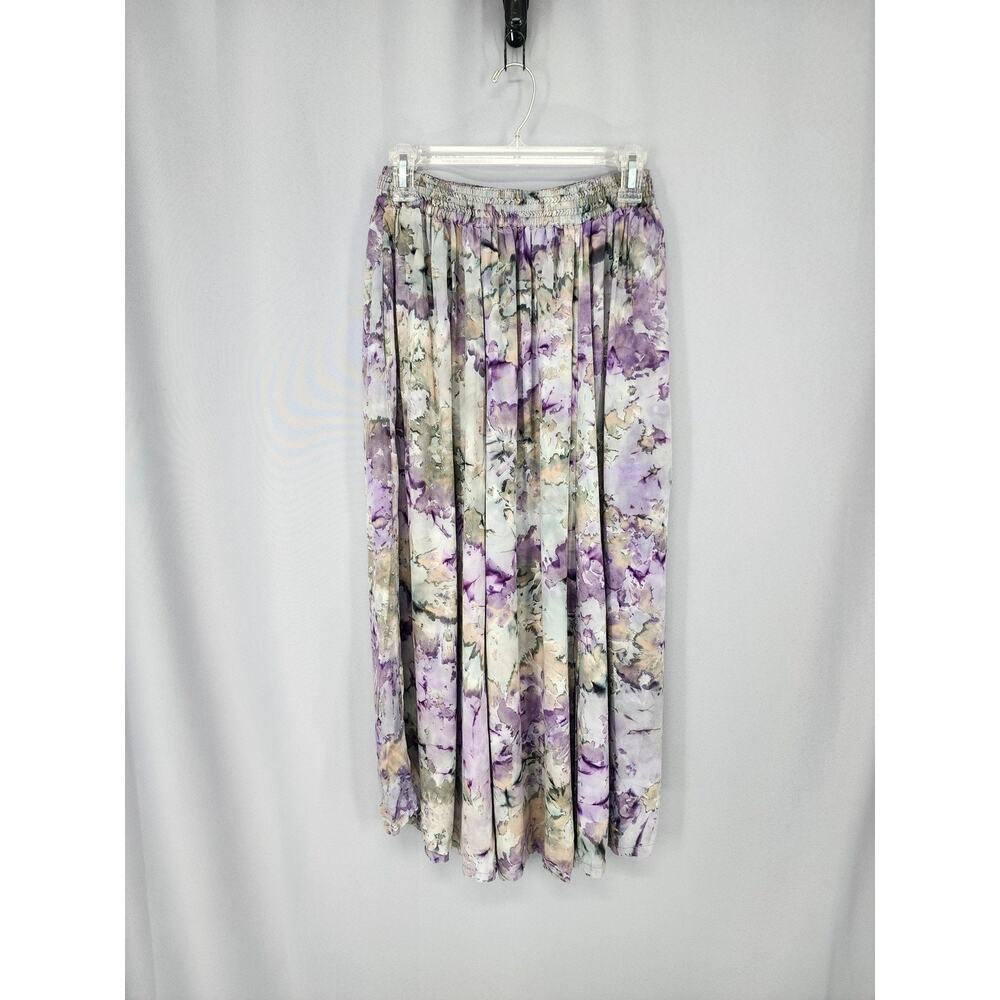 Tienda Ho Skirt Womens One Size Purple Floral Rayon Maxi Elastic Waist Boho